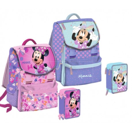 Schoolpack Zaino Minnie + Astuccio Completo 3 Zip