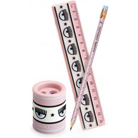 Set Righello + Temperino + Matita, Chiara Ferragni x Pigna