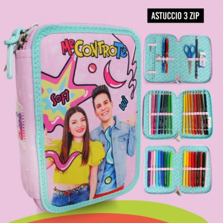 Astuccio Scuola 3 Zip Me Contro Te Rosa