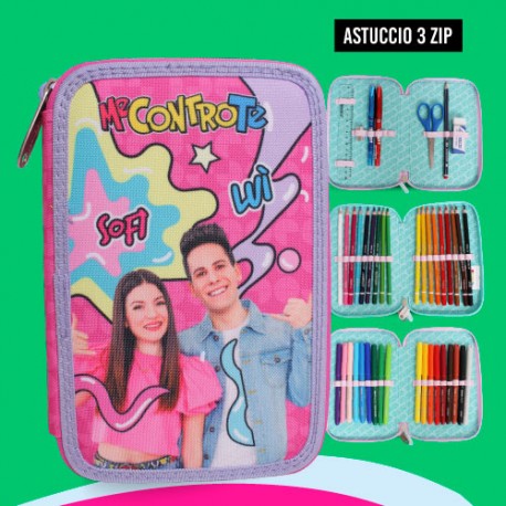 Astuccio Scuola 3 Zip Me Contro Te Rosa