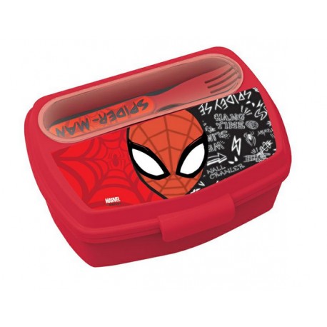 Spiderman Portamerenda C/ Posate Forchetta+Cucchiaio